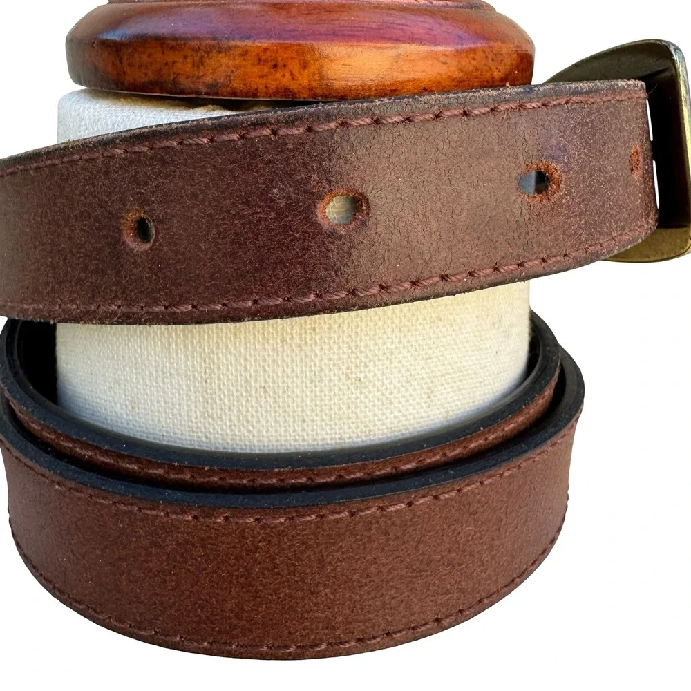Brown Genuine Leather Belt XL Brass Buckle Classic Casual Western Made Guatemala